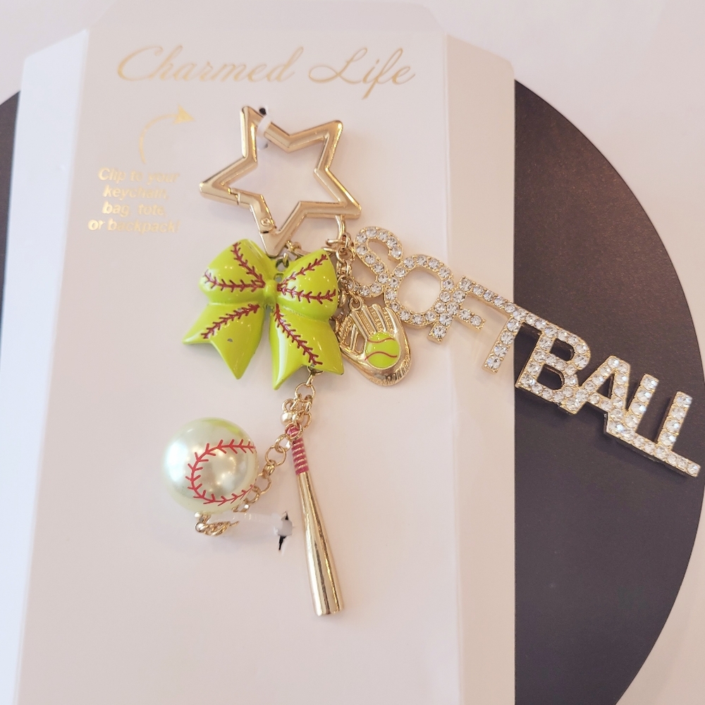 Charmed Life Softball Charm Keychain with Rhinestones - Picture 4 of 4
